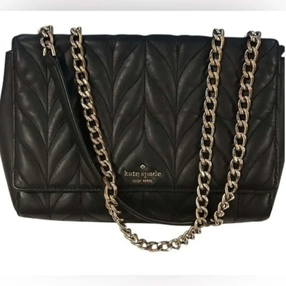 Kate Spade New York Briar Lane Quilted Shoulder Bag Black Gold Chain Strap